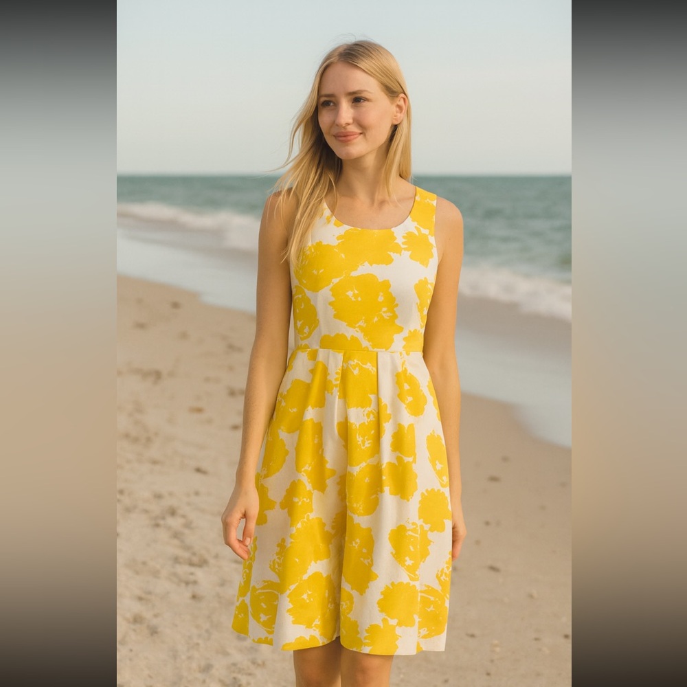 Talbots Ladies Size 6 White and Yellow Summer Dress